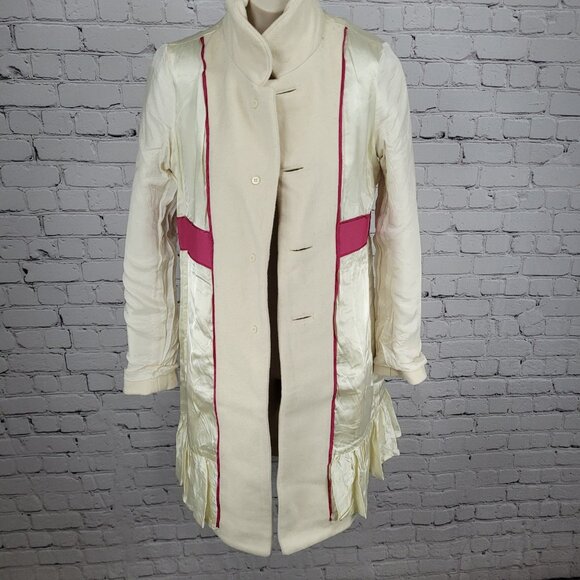 J.CREW Ivory Lady Day Wool Blend Buttoned Pockets Collared Lined Over Coat 2 - Picture 4 of 13